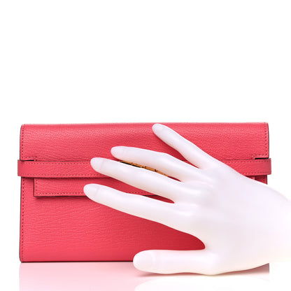 Hermes Chevre Mysore Kelly Longue Wallet Rose Lipstick 2 of 11