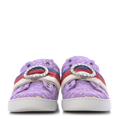 Gucci Lace Crystal Sylvie Web Flower Leaf Womens Ace Sneakers 36.5 Wisteria Perfect Pink 2 of 11