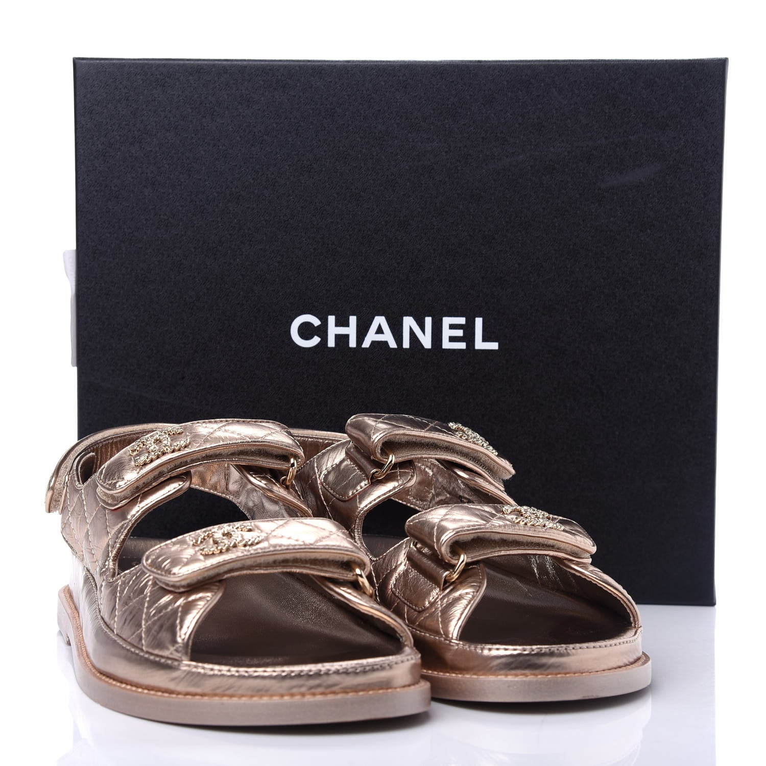 Chanel Iridescent Lambskin Quilted Velcro Dad Sandals 38.5 Light Bronze 11 of 11