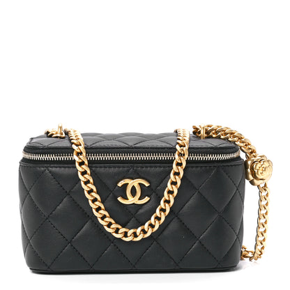 Chanel Lambskin Quilted Sweet Camellia Small Vanity Case With Chain Black 1 of 11