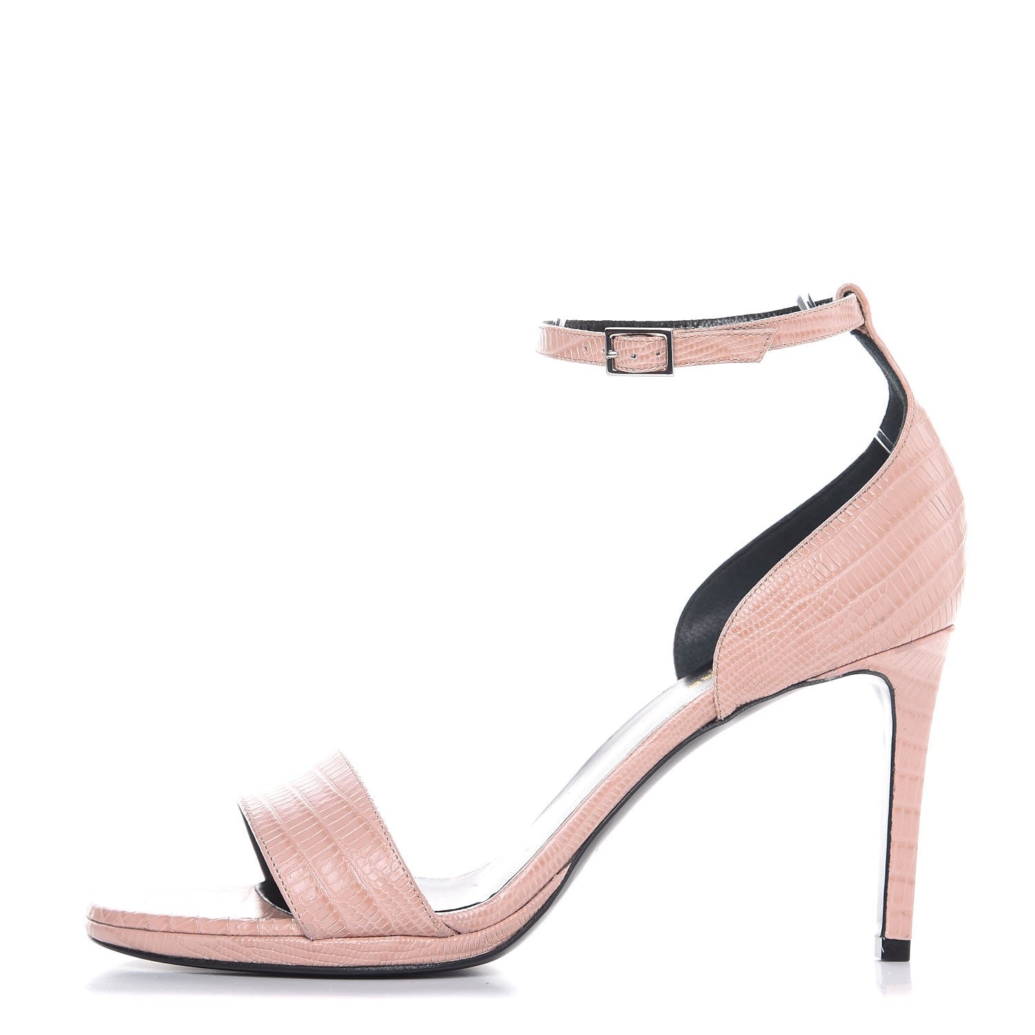 Saint Laurent Lizard Calfskin Embossed Jane 80 Ankle Strap Sandals 38.5 Pale Pink 1 of 9