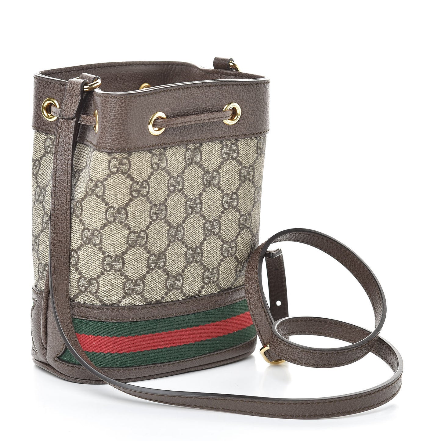 GG Supreme Monogram Web Mini Ophidia Bucket Bag Brown