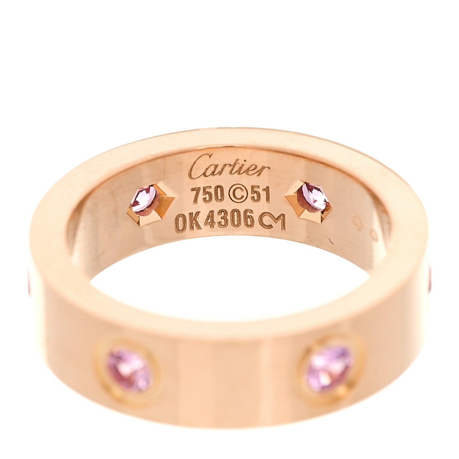 Cartier 18K Pink Gold 6 Pink Sapphire 5.5mm LOVE Ring 51 5.75