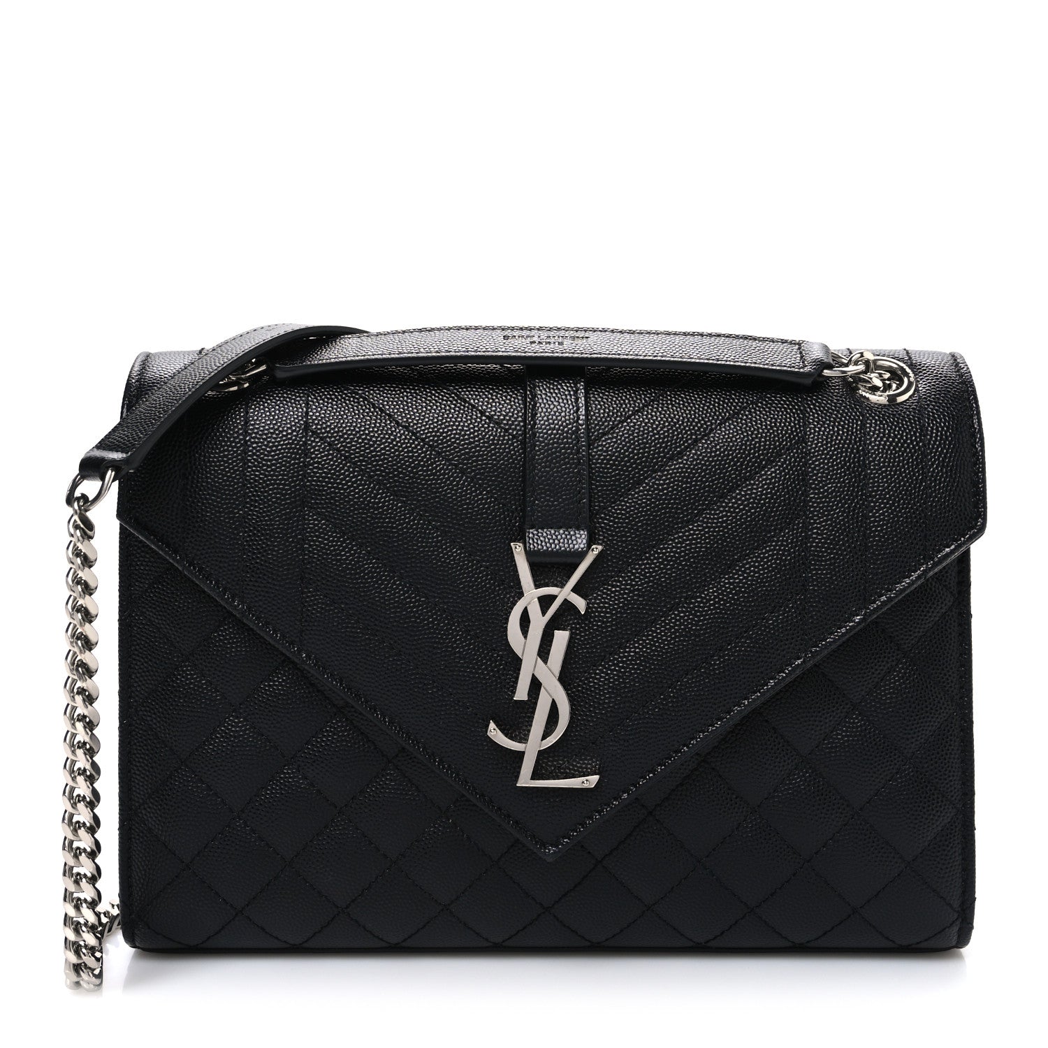 Saint Laurent Grain De Poudre Textured Mixed Matelasse Triquilt Medium Monogram Satchel Black 1 of 10