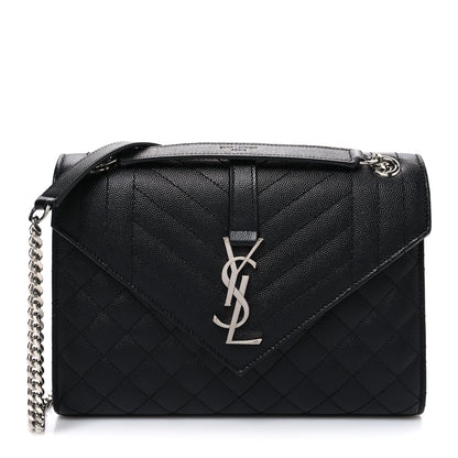 Saint Laurent Grain De Poudre Textured Mixed Matelasse Triquilt Medium Monogram Satchel Black 1 of 10