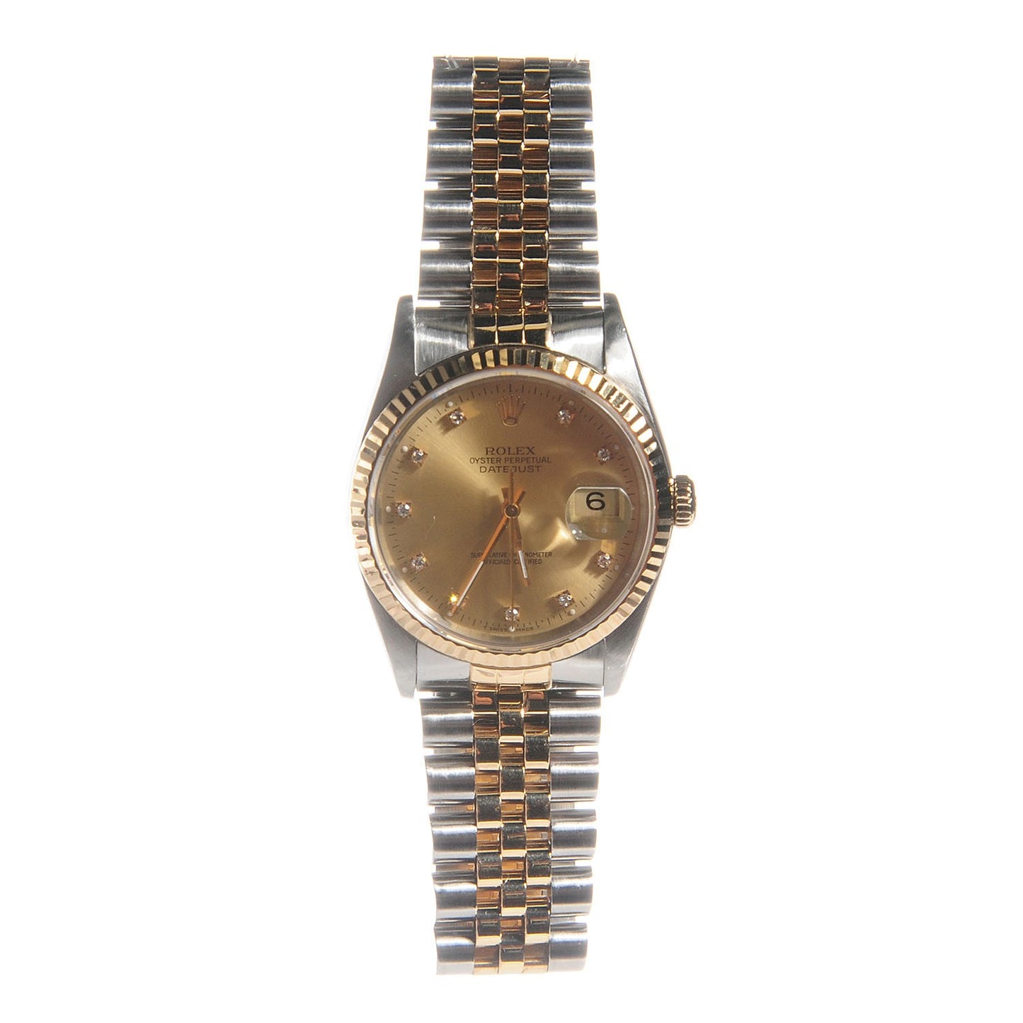 Stainless Steel 18K Yellow Gold Diamond 36mm Oyster Perpetual Datejust Watch Champagne 16233