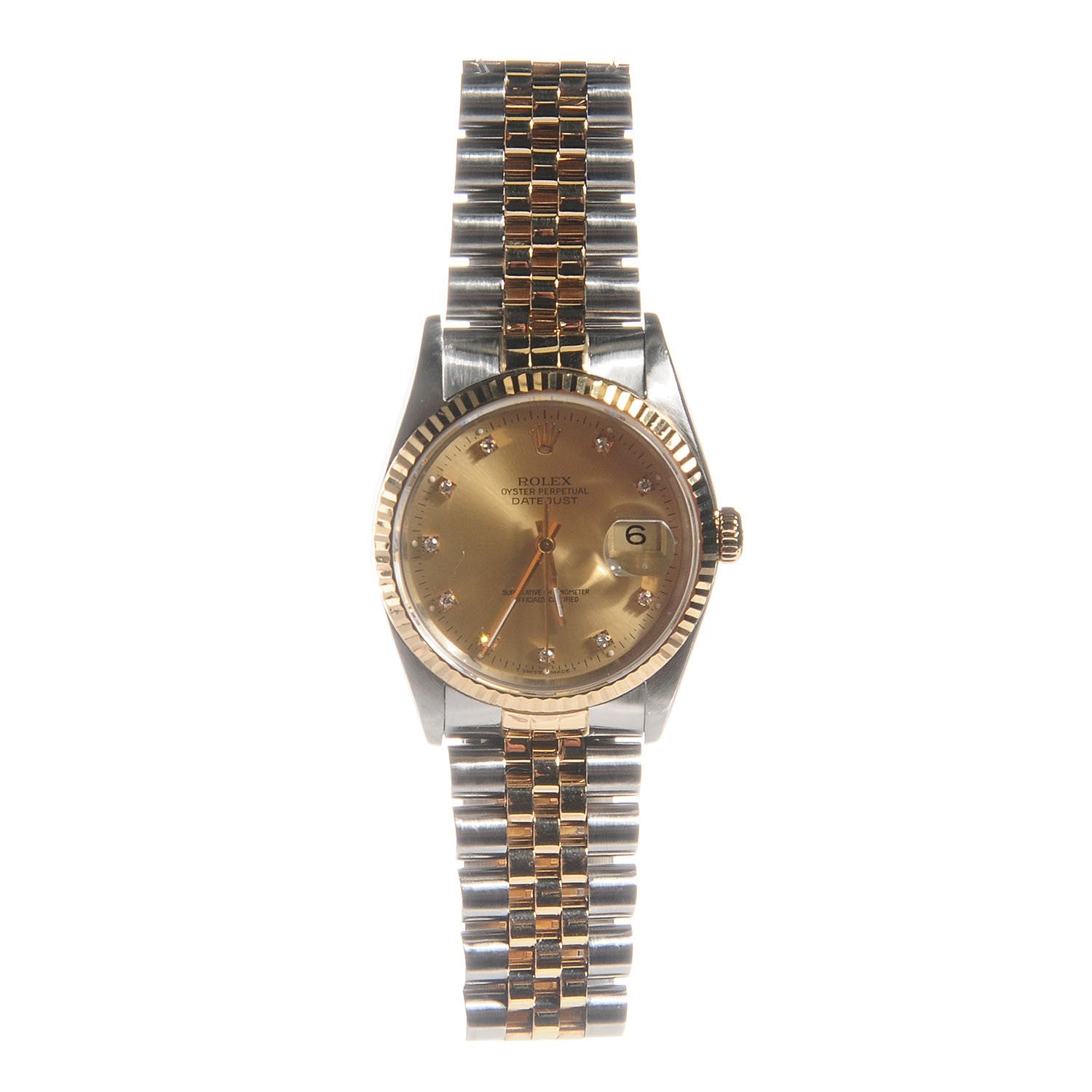 Rolex Stainless Steel 18K Yellow Gold Diamond 36mm Oyster Perpetual Datejust Watch Champagne 16233 1 of 5