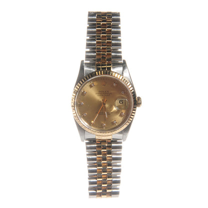 Rolex Stainless Steel 18K Yellow Gold Diamond 36mm Oyster Perpetual Datejust Watch Champagne 16233 1 of 5