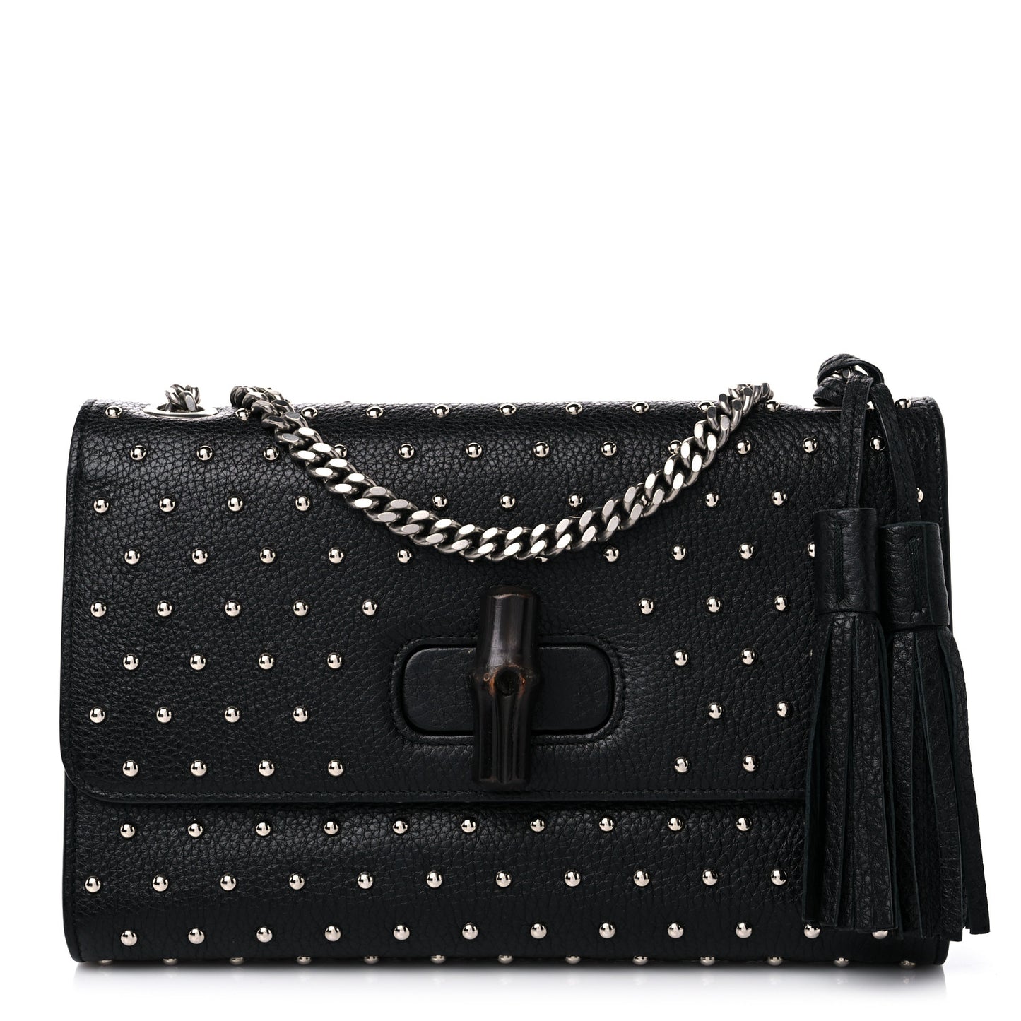 Calfskin Studded Medium Miss Bamboo Shoulder Bag Black