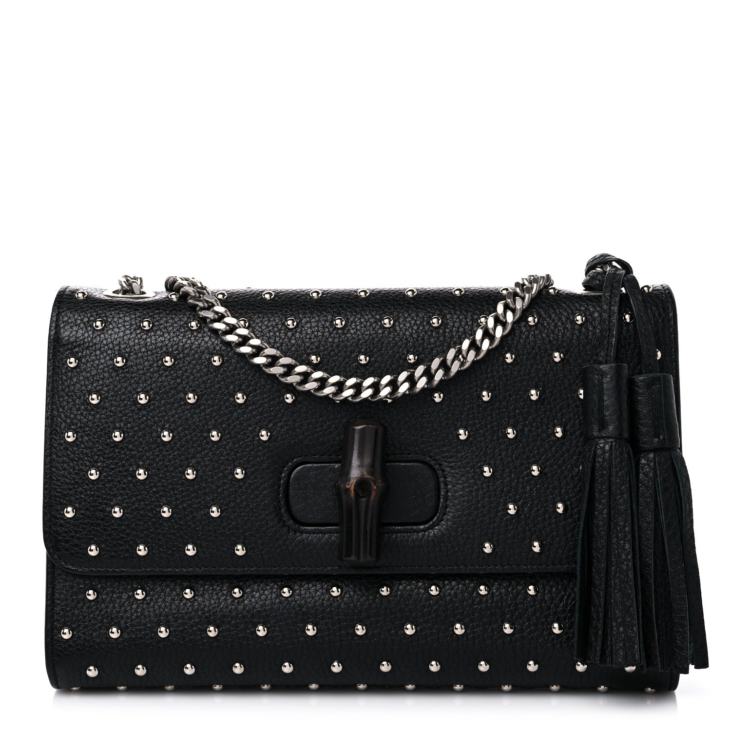 Gucci Calfskin Studded Medium Miss Bamboo Shoulder Bag Black 1 of 12