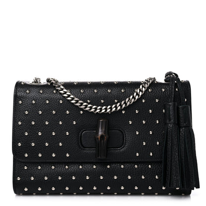 Gucci Calfskin Studded Medium Miss Bamboo Shoulder Bag Black 1 of 12