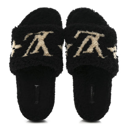 Louis Vuitton Shearling Monogram Giant Paseo Flat Comfort Mule 39 Black 2 of 9