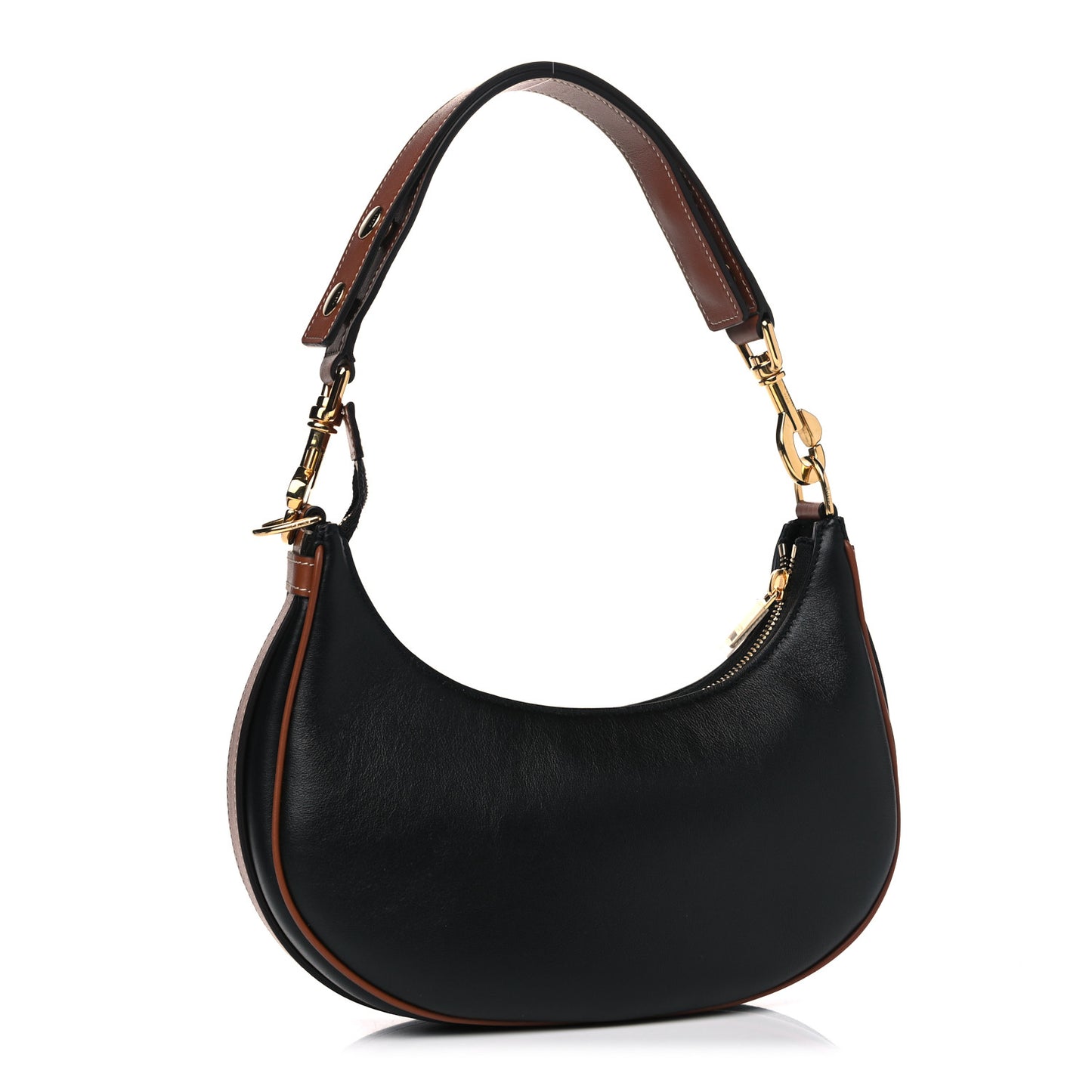Smooth Calfskin Medium Strap Ava Shoulder Bag Black Tan