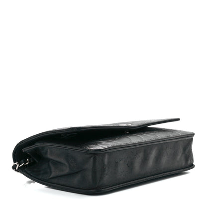 Chanel Lambskin Camellia Embossed Wallet on Chain WOC Black 3 of 10