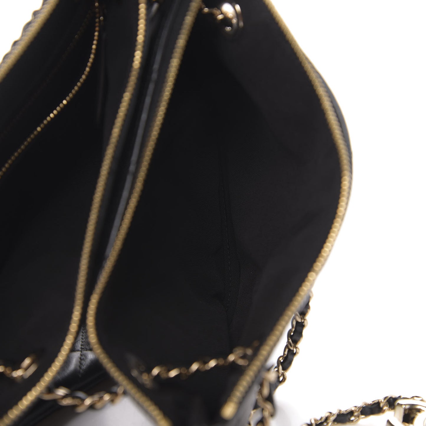 Shiny Lambskin Quilted Medium Double Case With Strap Black