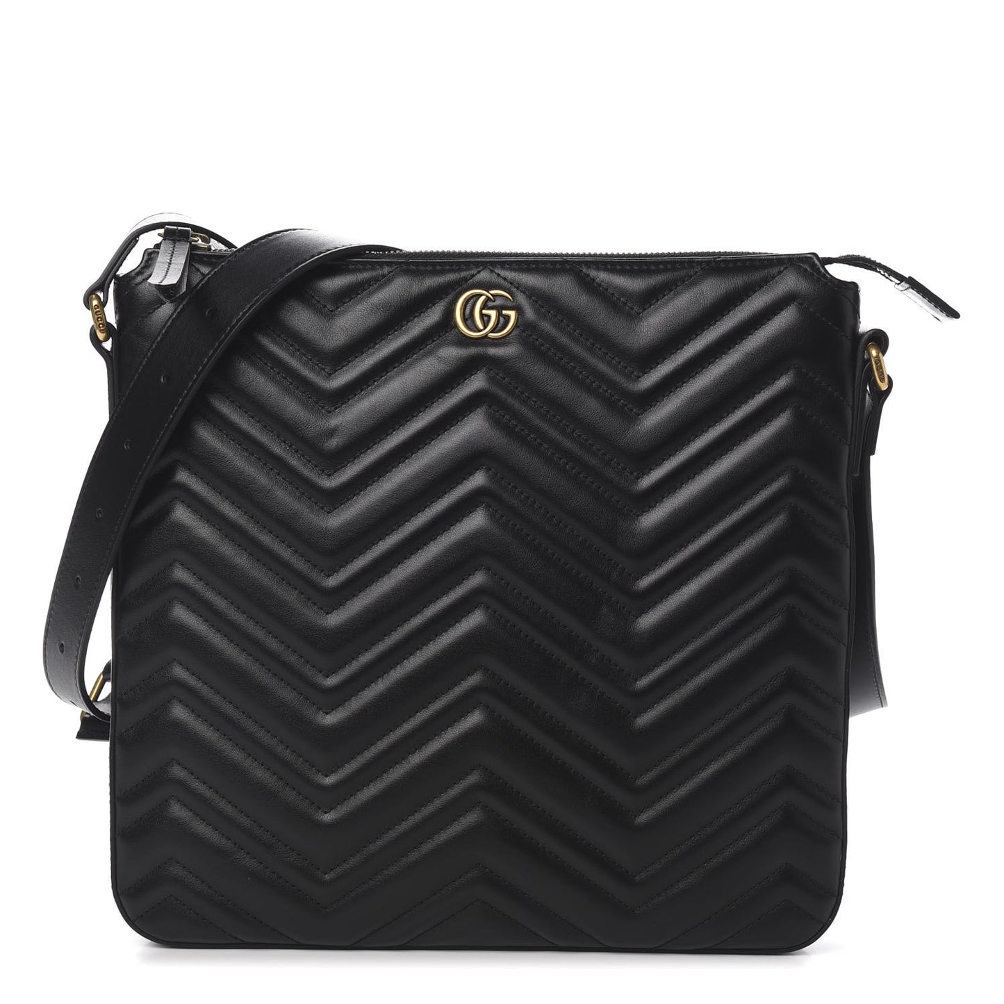Calfskin Matelasse GG Marmont Flat Messenger Bag Black