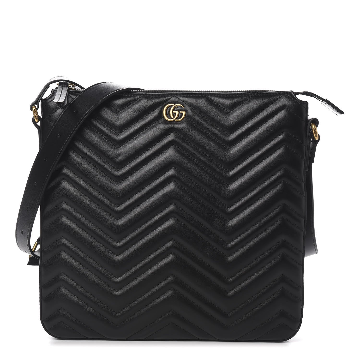 Gucci Calfskin Matelasse GG Marmont Flat Messenger Bag Black 1 of 9
