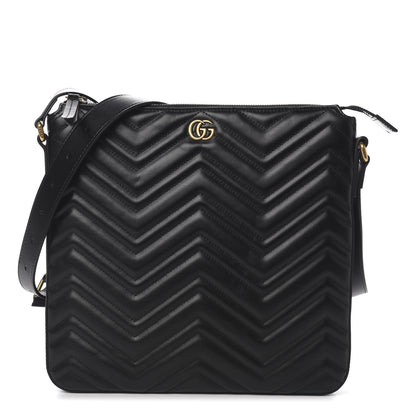 Gucci Calfskin Matelasse GG Marmont Flat Messenger Bag Black 1 of 9