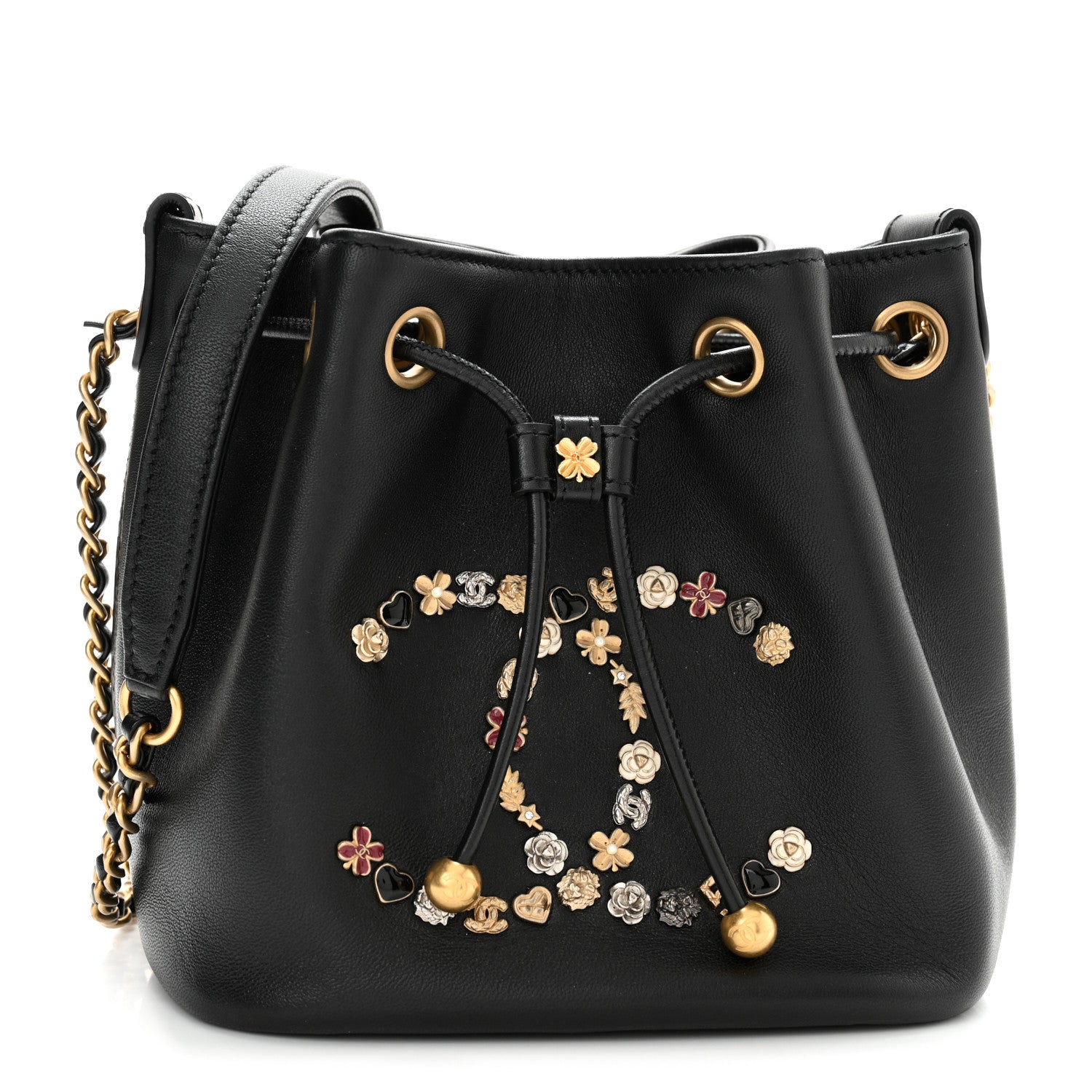 Chanel Lambskin Quilted Lucky Charms CC Drawstring Bag Black 1 of 11