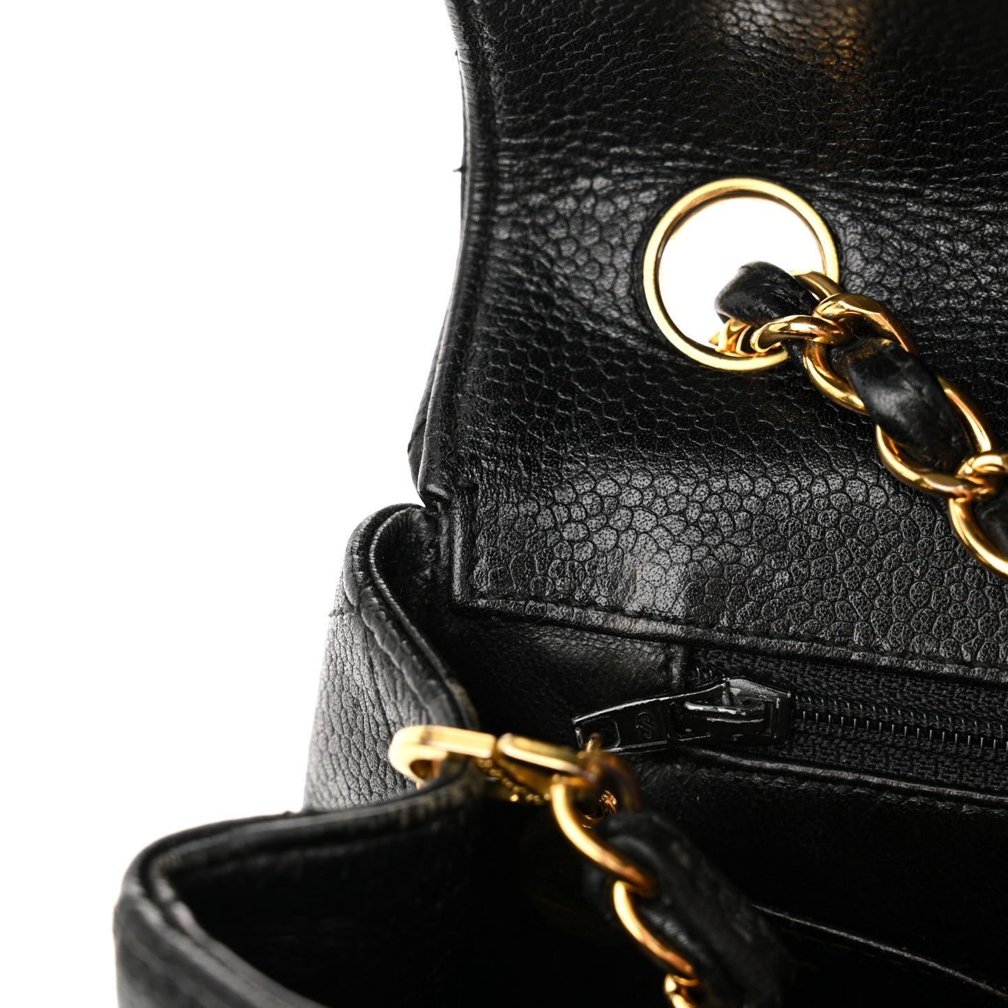 Caviar Quilted Flap Shoulder Bag Black