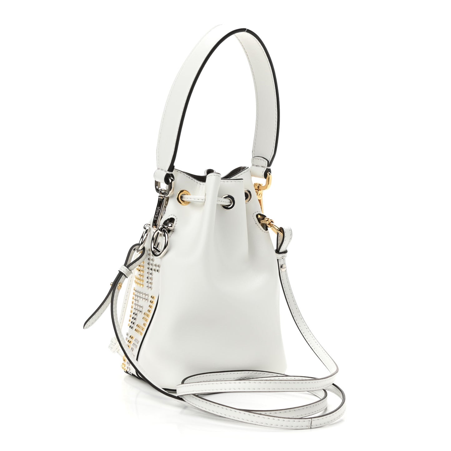 Vitello Liberty F is Fendi FF Studded Mini Mon Tresor Bucket Bag White