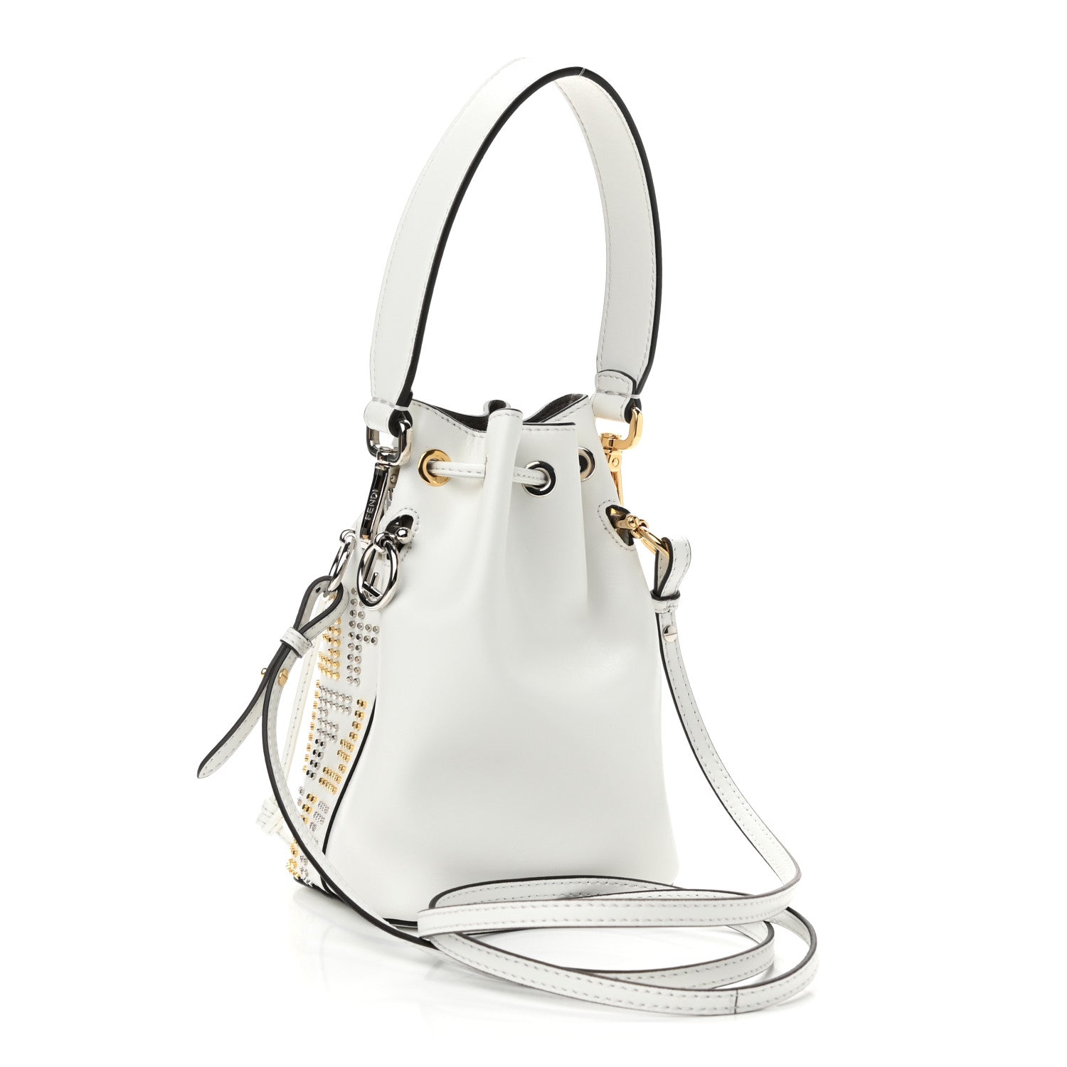 Fendi Vitello Liberty F is Fendi FF Studded Mini Mon Tresor Bucket Bag White 3 of 10