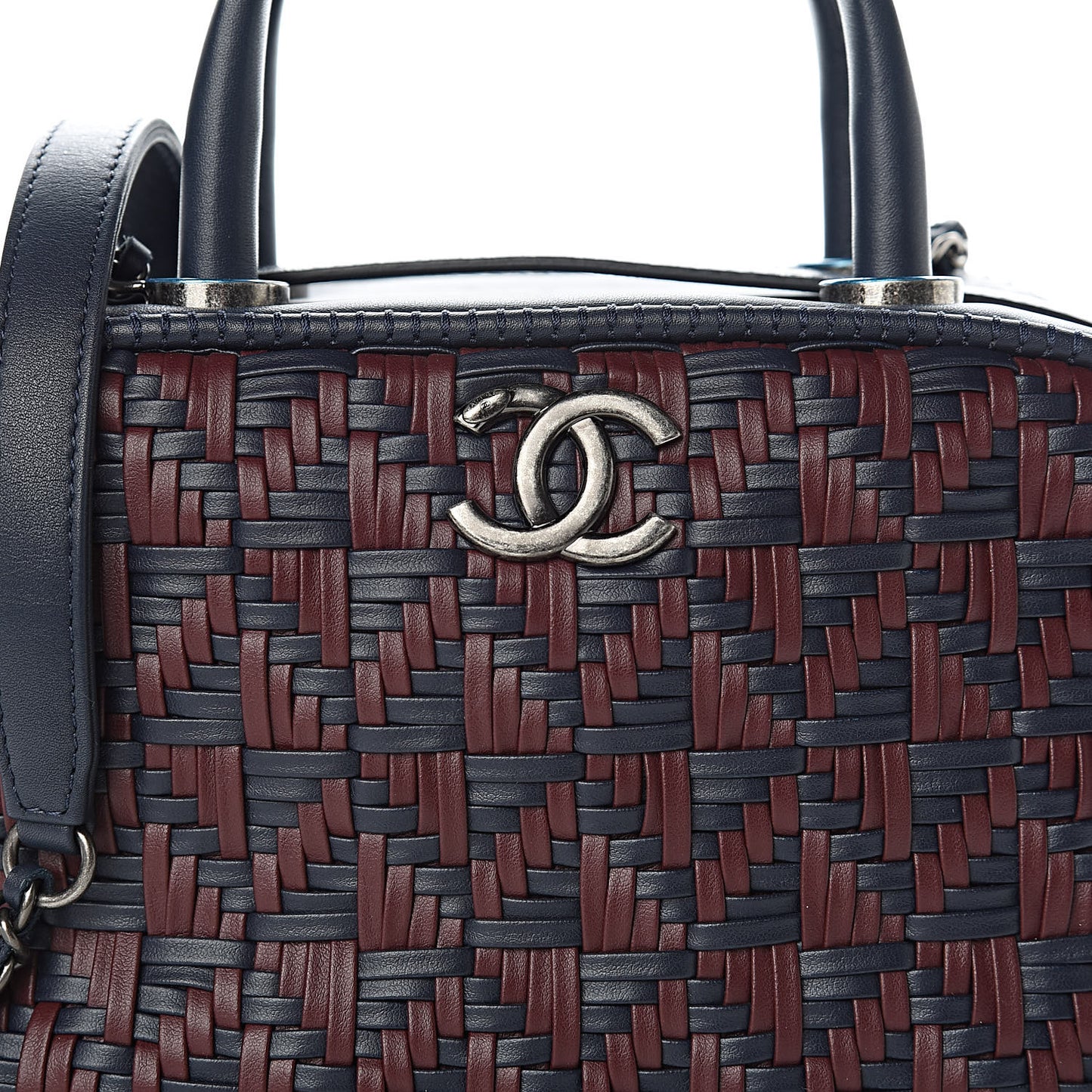 Calfskin Woven Bowling Bag Navy Blue