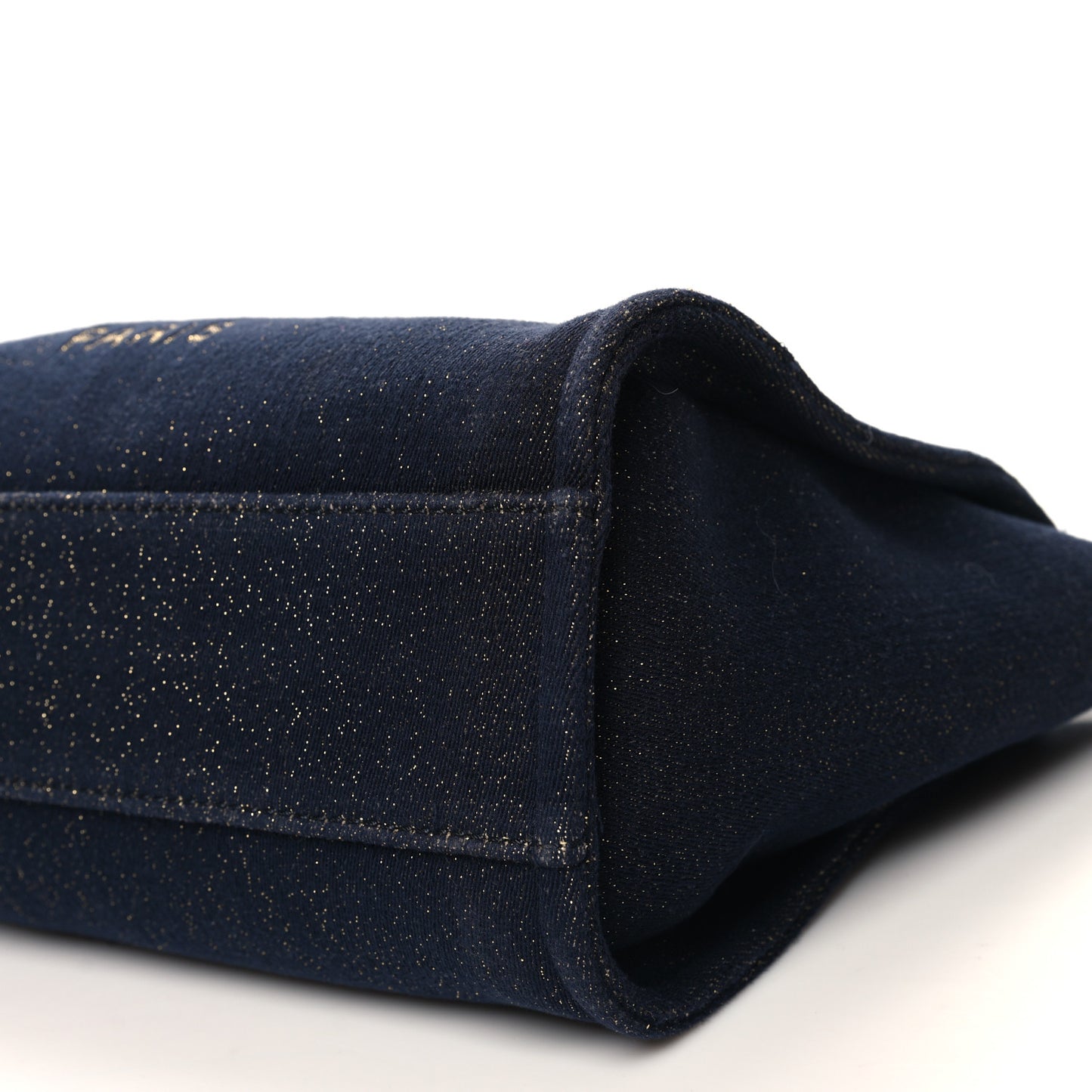 Lurex Canvas Small Deauville Tote Navy Blue Gold
