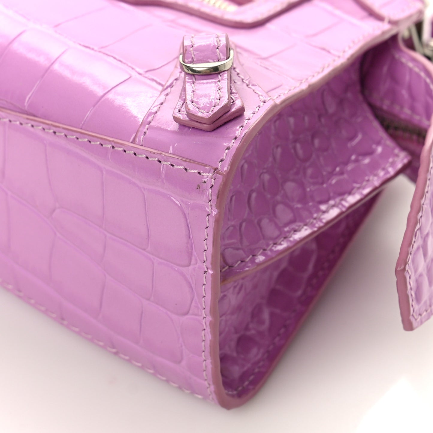 Calfskin Crocodile Embossed Neo Classic Silver Hardware Nano City Crossbody Lilac