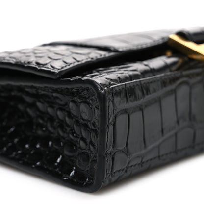 Balenciaga Shiny Calfskin Crocodile Embossed Hourglass Chain Bag Black 9 of 10
