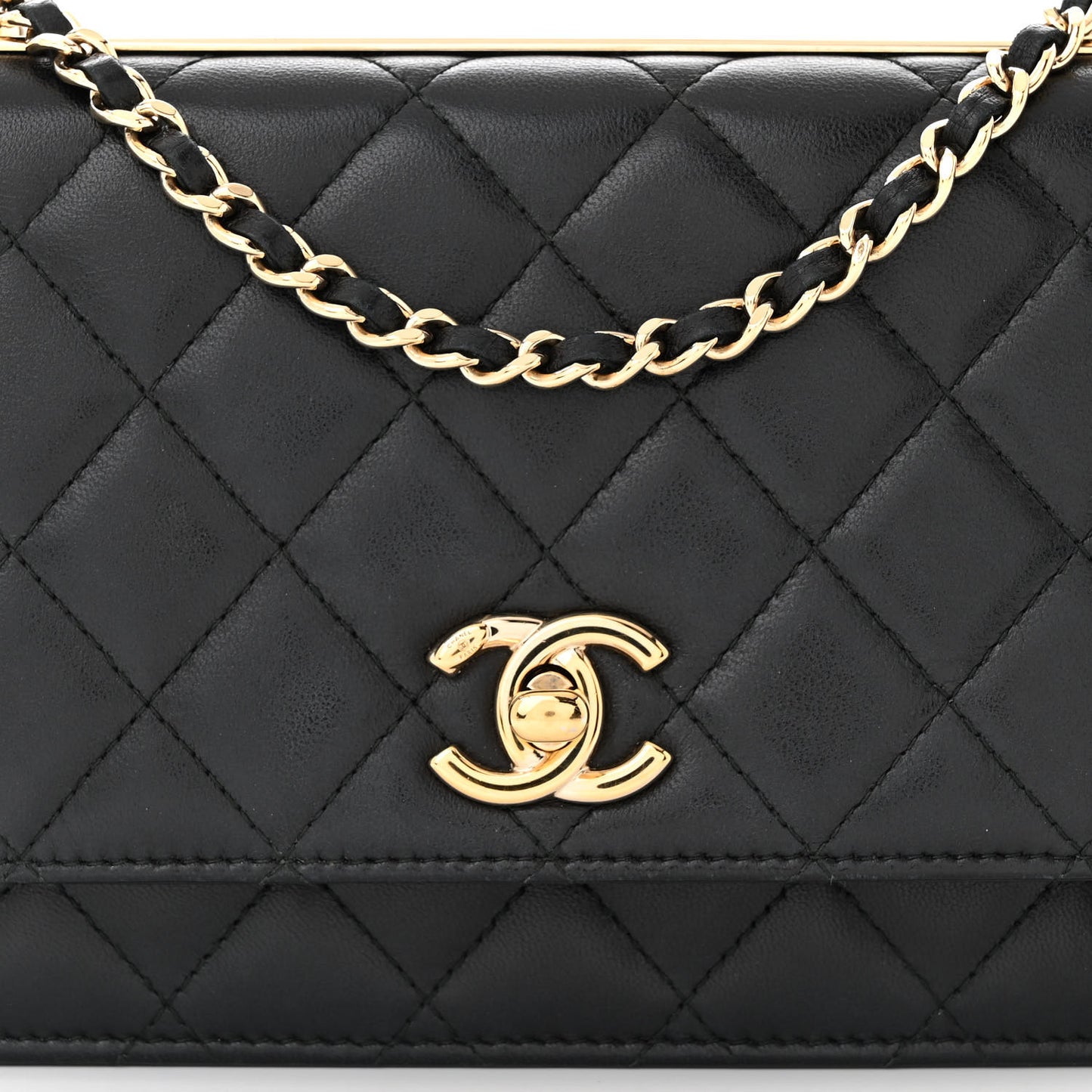Lambskin Quilted Trendy CC Wallet On Chain WOC Black
