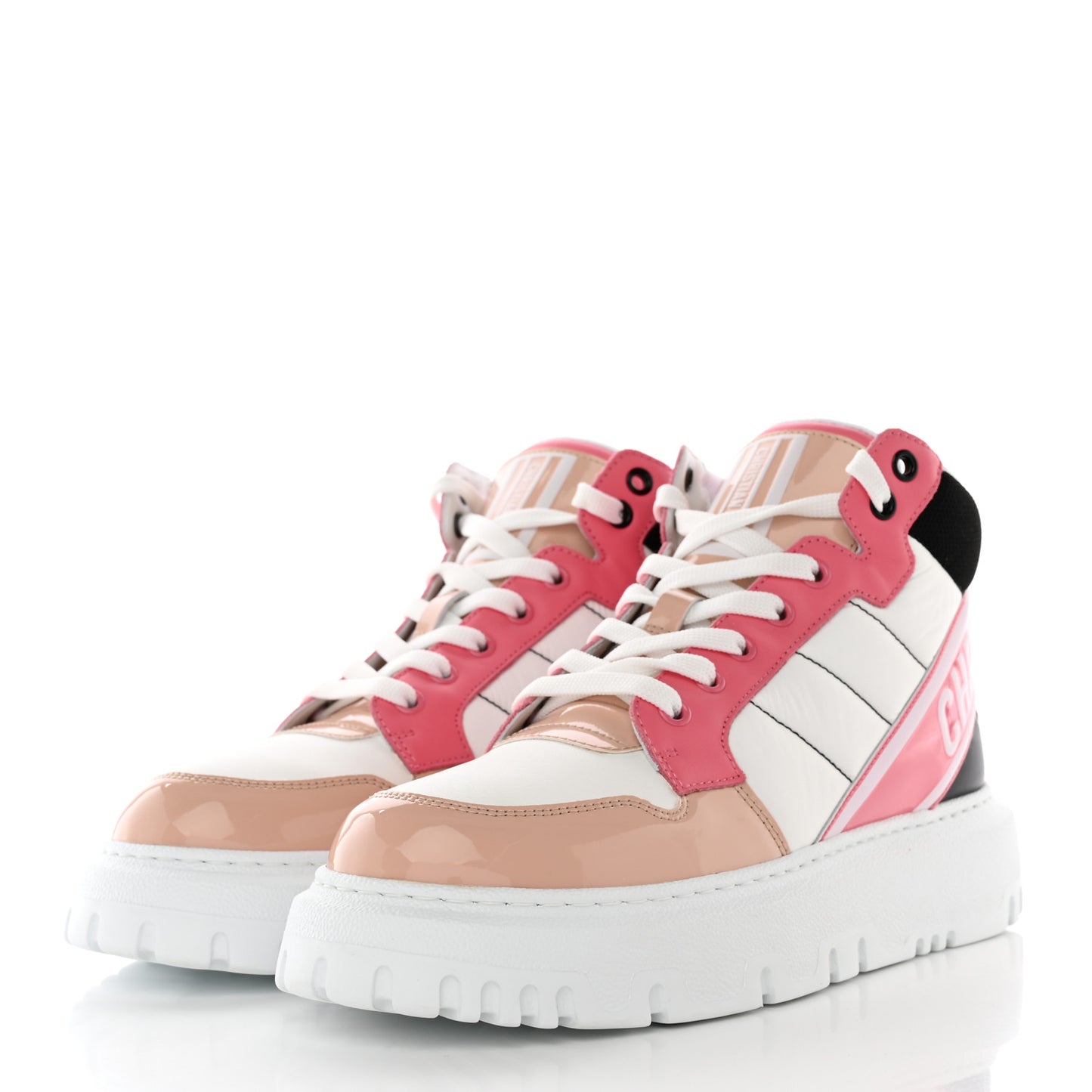 Nylon Calfskin Womens D-Player High Top Sneakers 38 Pink