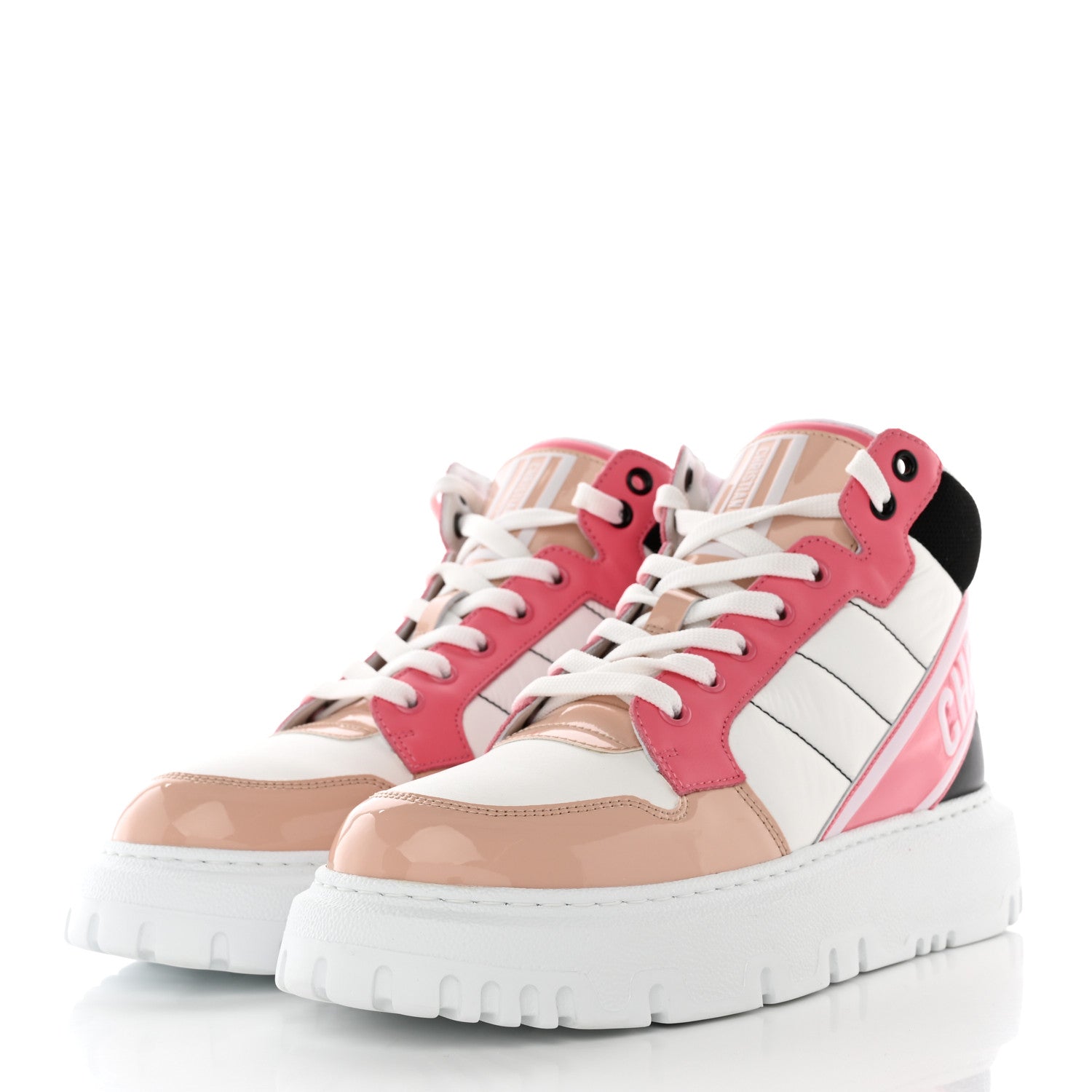 Christian Dior Nylon Calfskin Womens D-Player High Top Sneakers 38 Pink 3 of 13