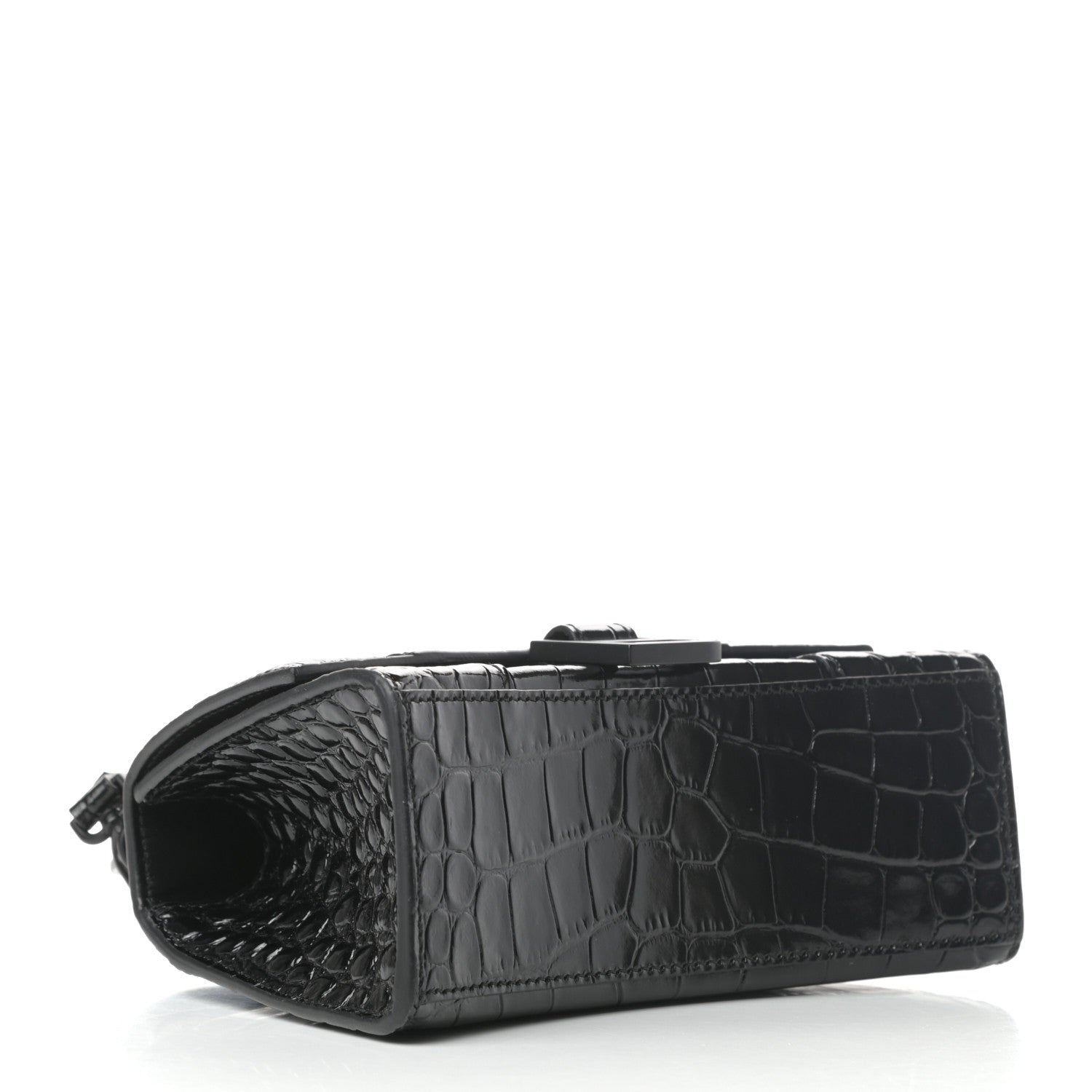 Balenciaga Shiny Calfskin Monochrome Crocodile Embossed Hourglass Top Handle Bag XS Black 4 of 8