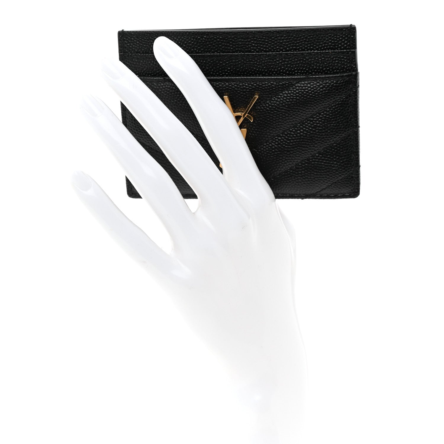 Saint Laurent Grain De Poudre Matelasse Chevron Monogram Credit Card Case Black 2 of 10