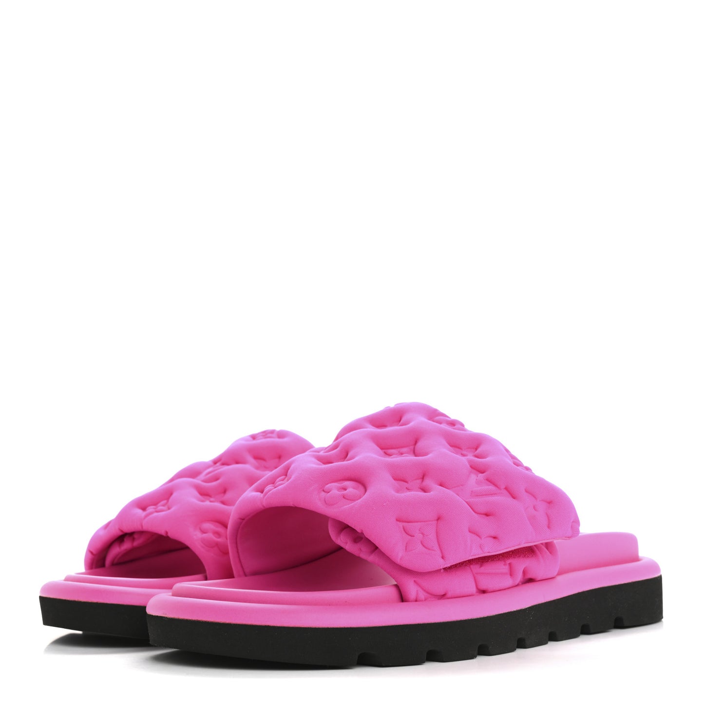 Technical Fabric Embossed Monogram Pool Pillow Comfort Mules 37 Fuchsia