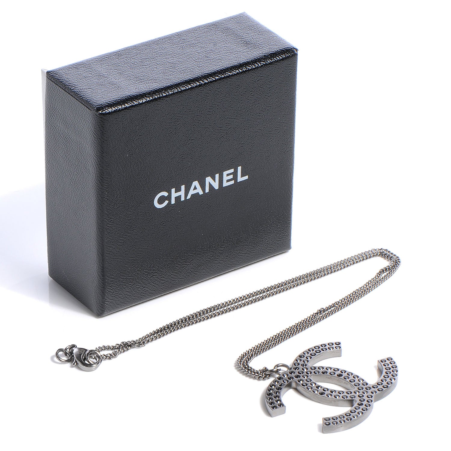 Chanel Crystal Large CC Necklace Silver Black 4 of 4