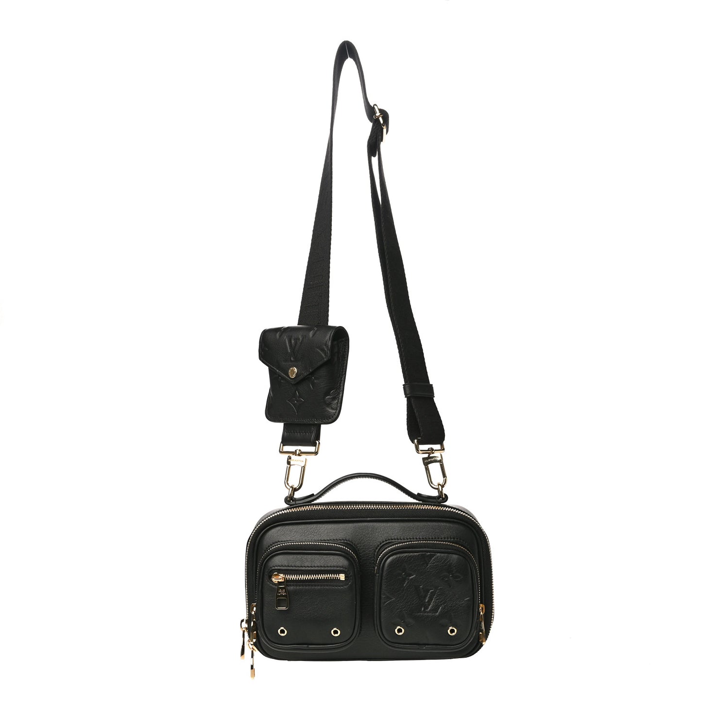 Calfskin Monogram Embossed Utility Crossbody Black