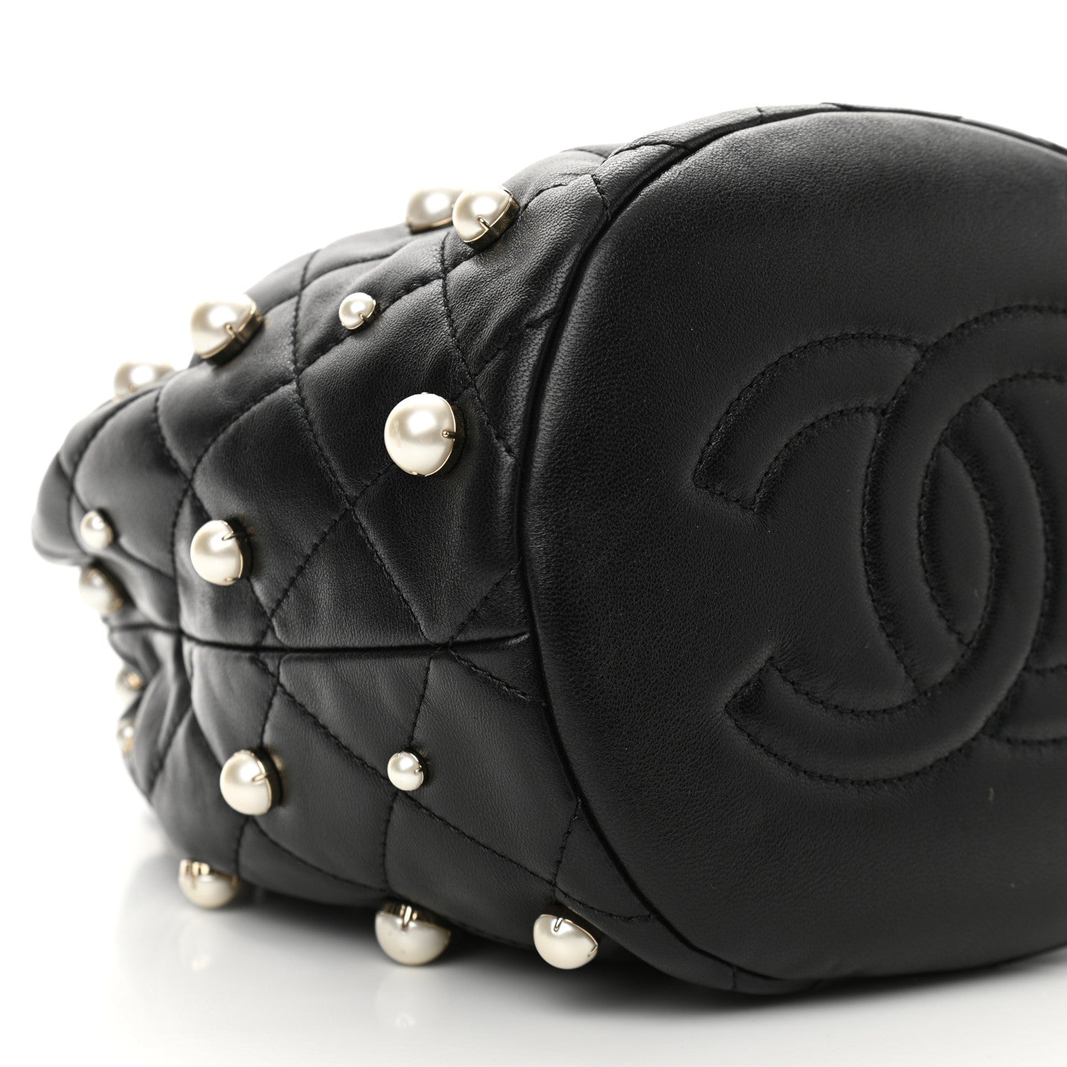 Chanel Lambskin Quilted Pearl About Pearls Drawstring Bag Black 9 of 11