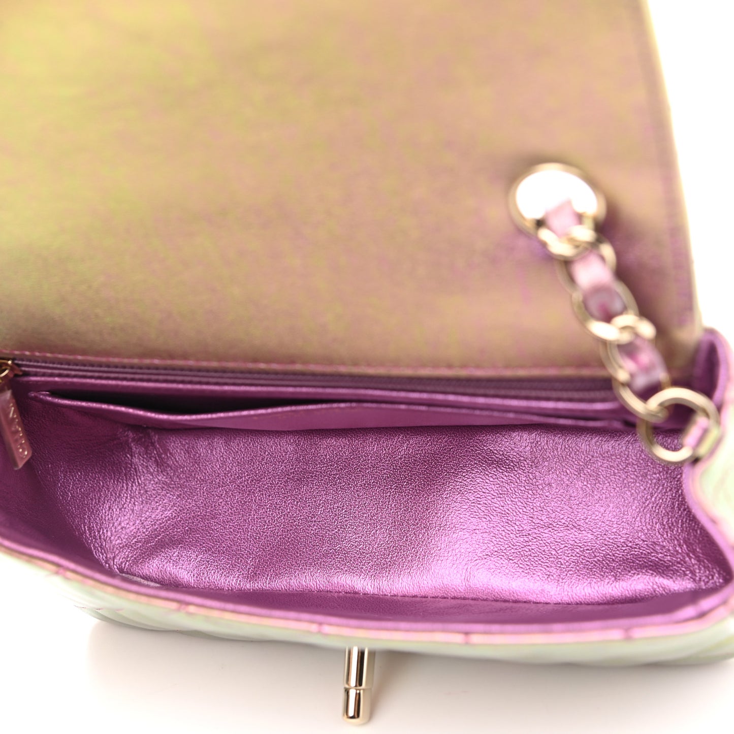 Iridescent Lambskin Quilted Mini Rectangular Flap Purple