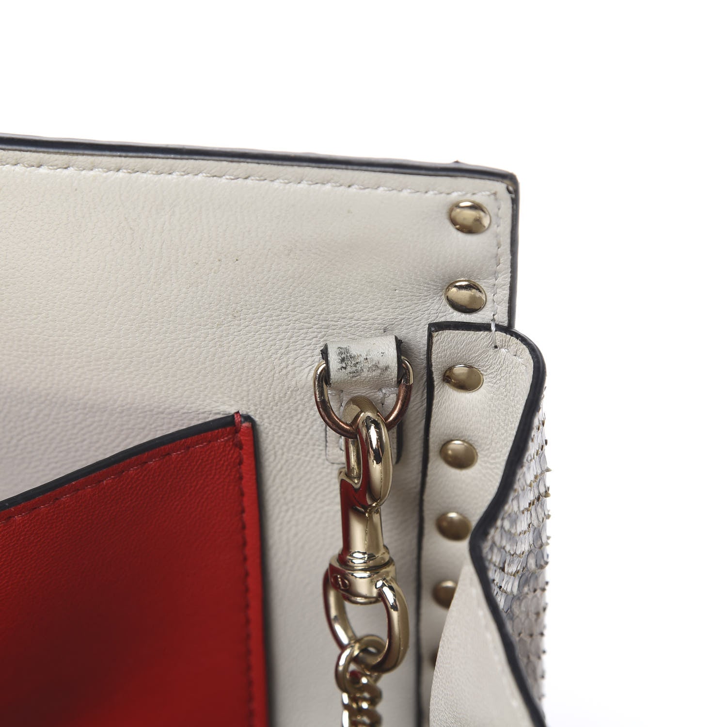 Valentino Garavani Calfskin Python Embossed Rockstud Chain Clutch Roccia 10 of 10