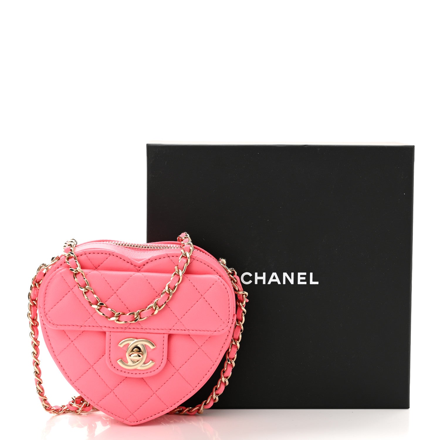 Chanel Lambskin Quilted CC In Love Heart Clutch With Chain Pink 10 of 10