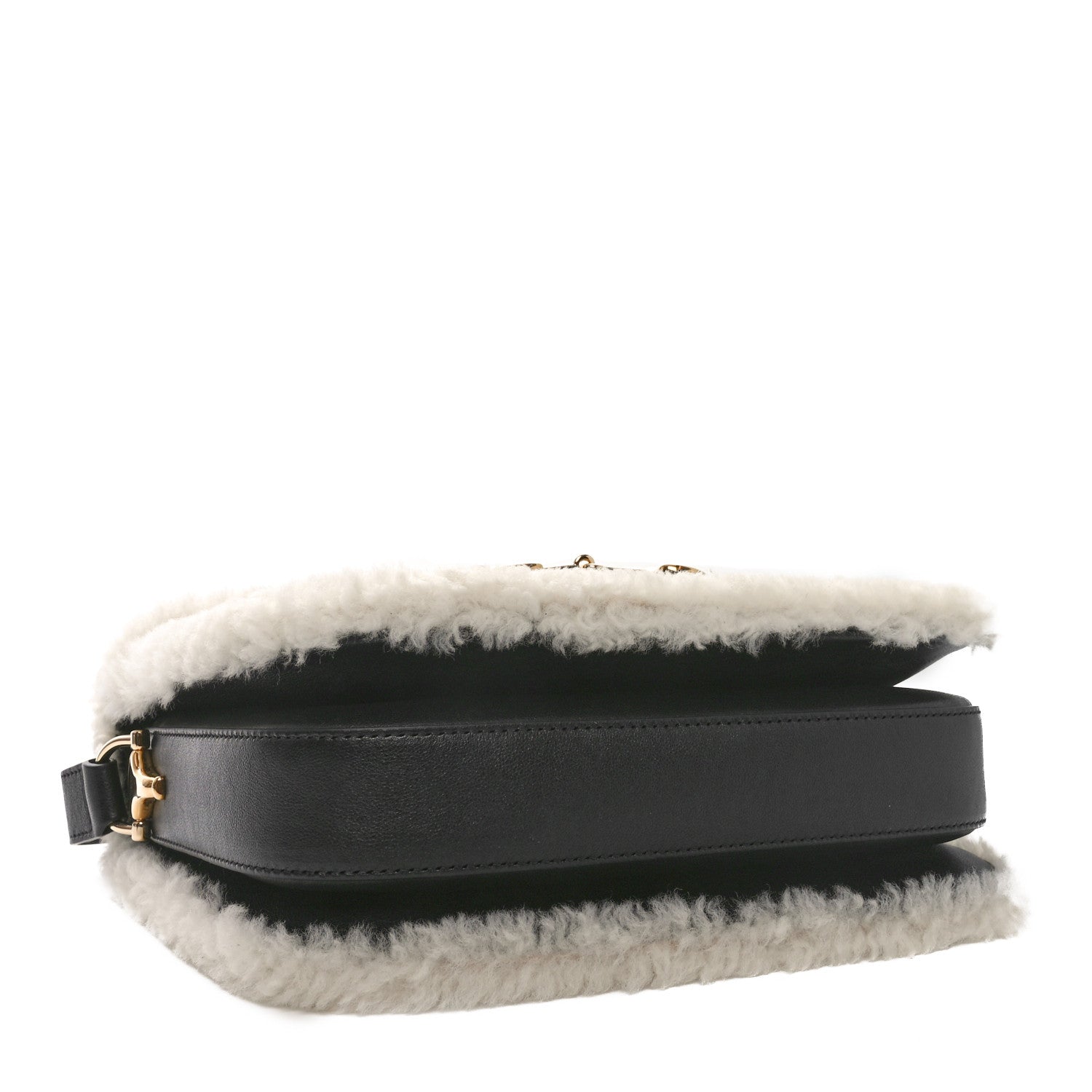Gucci Sakai Be Green Calfskin Shearling Horsebit 1955 Shoulder Bag Black 4 of 10
