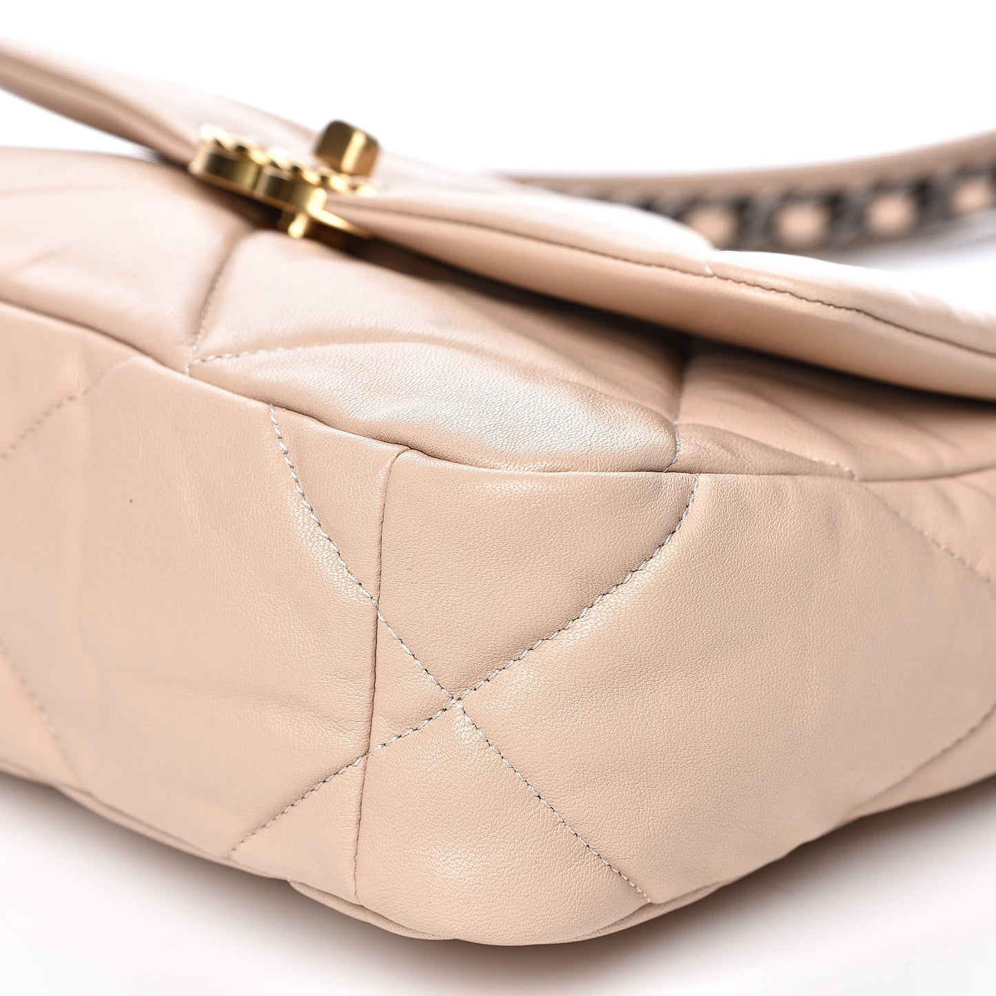 Goatskin Quilted Medium 19 Flap Beige