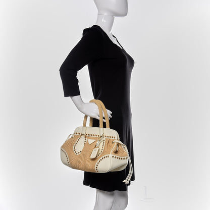 Prada Paglia Vitello Daino Frame Satchel Naturale White 2 of 13