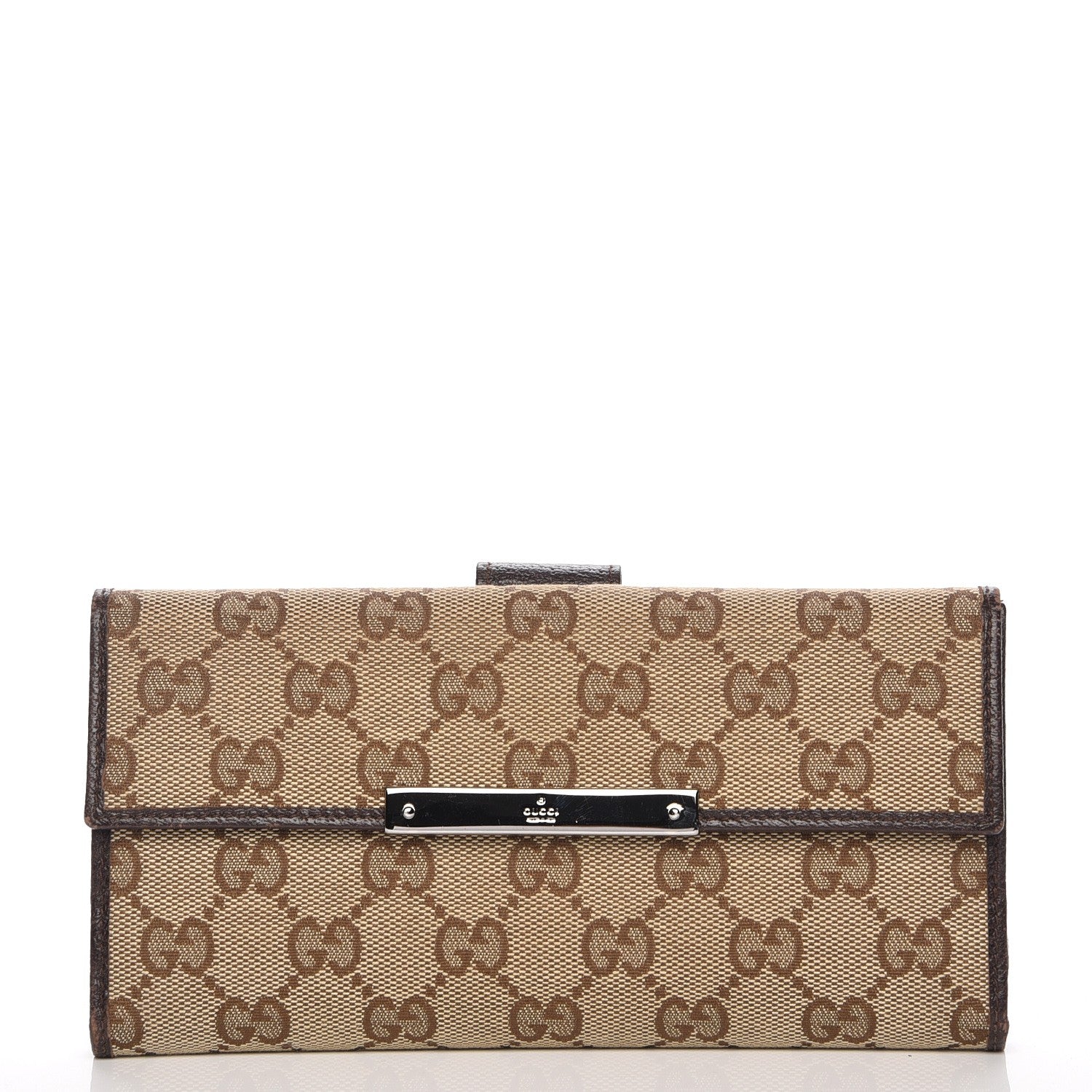 Gucci Monogram Metal Bar Continental Flap Wallet Beige Ebony Dark Brown 1 of 10
