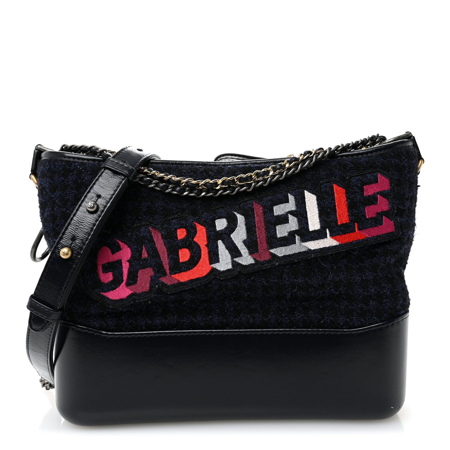 Chanel Tweed Calfskin Quilted Medium Gabrielle Hobo Black Blue 1 of 13