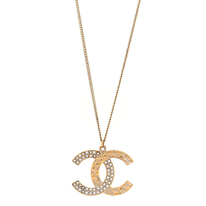 Chanel Baguette Crystal Quilted CC Pendant Necklace Gold 1 of 5