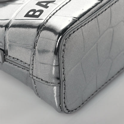 Balenciaga Metallic Calfskin Logo Crocodile Embossed Mini Ville Top Handle Bag Silver Black 8 of 12