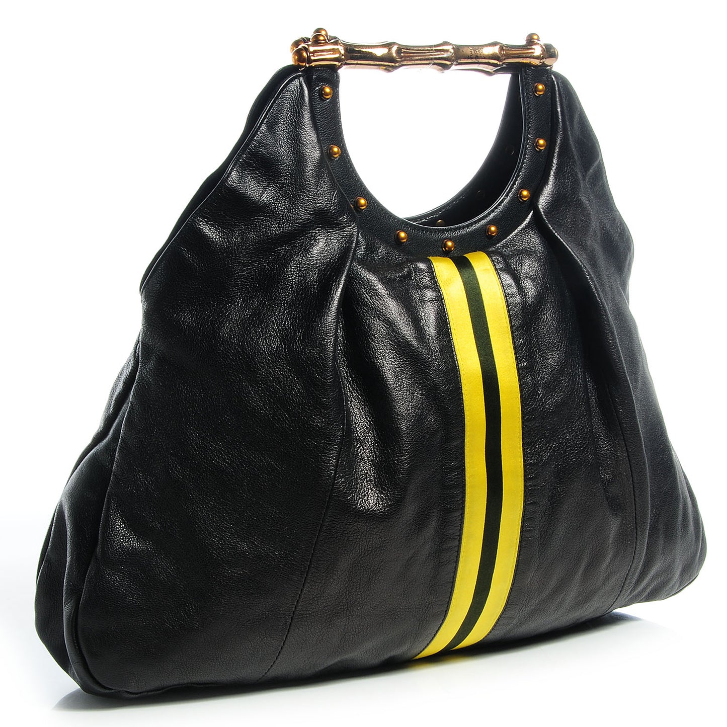 Leather Metal Bamboo Striped Tote Black
